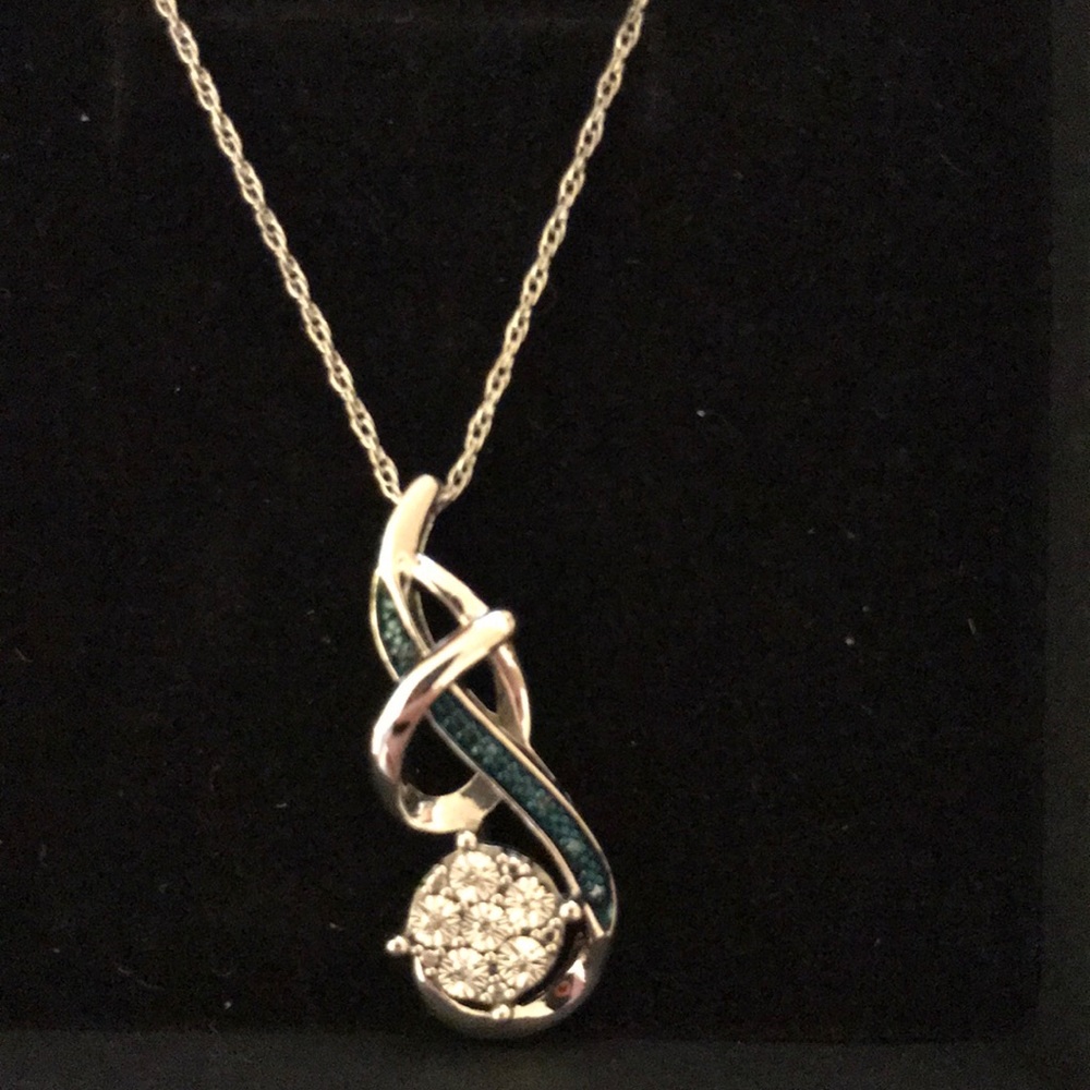 Blue diamond, sterling silver necklace